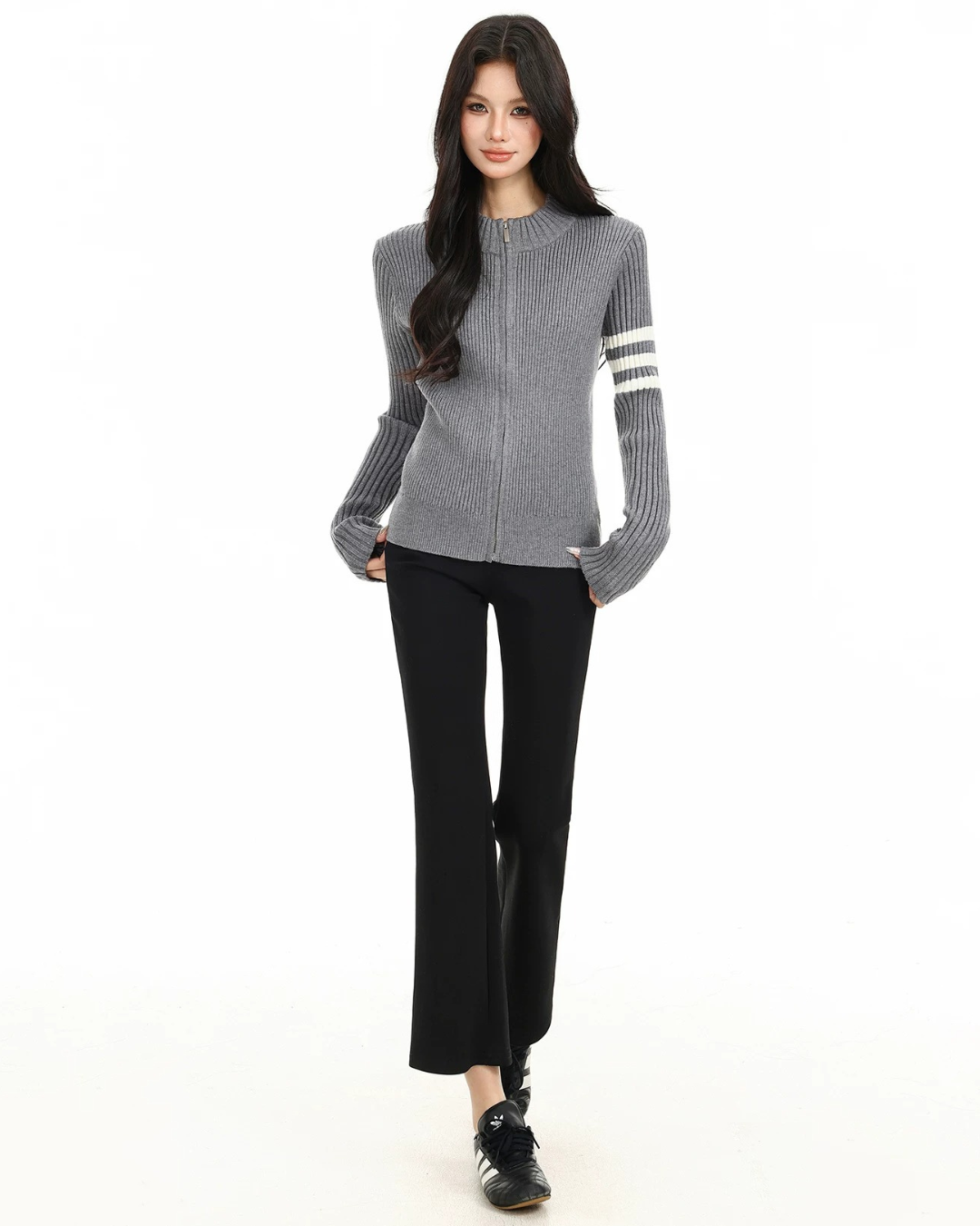 Ribbed Varsity Zip-up Knit