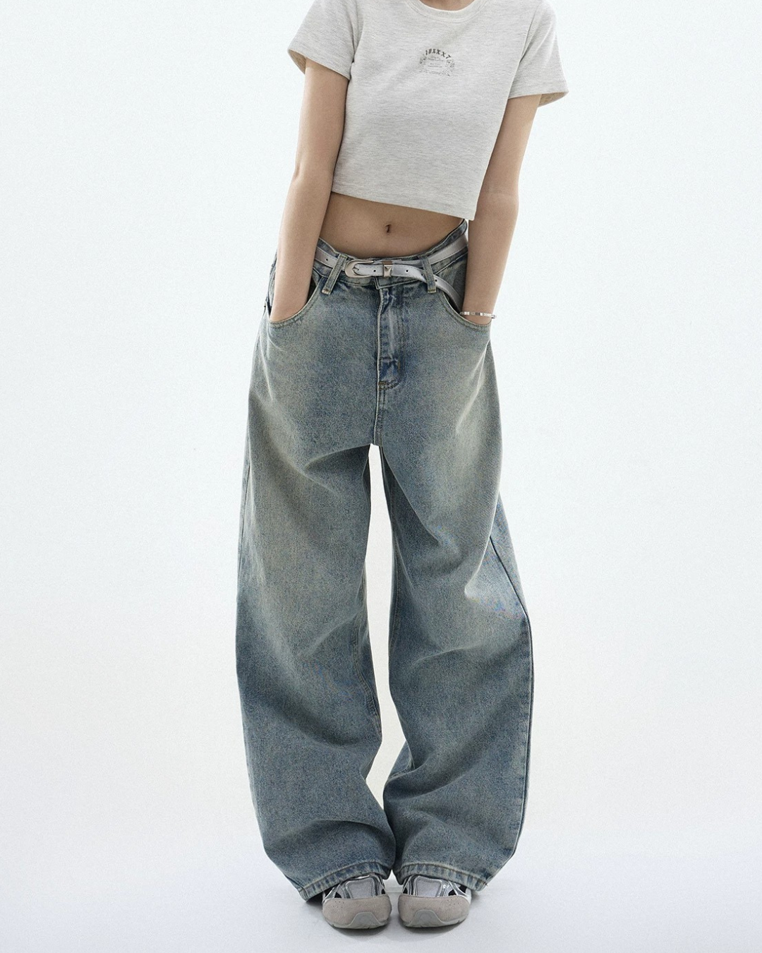 Washed Tone Maxi Wide Jeans