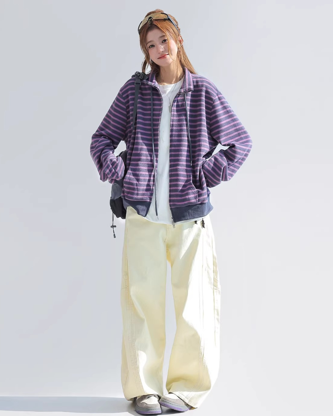 Mono Stripe Zip-Up Hoodie