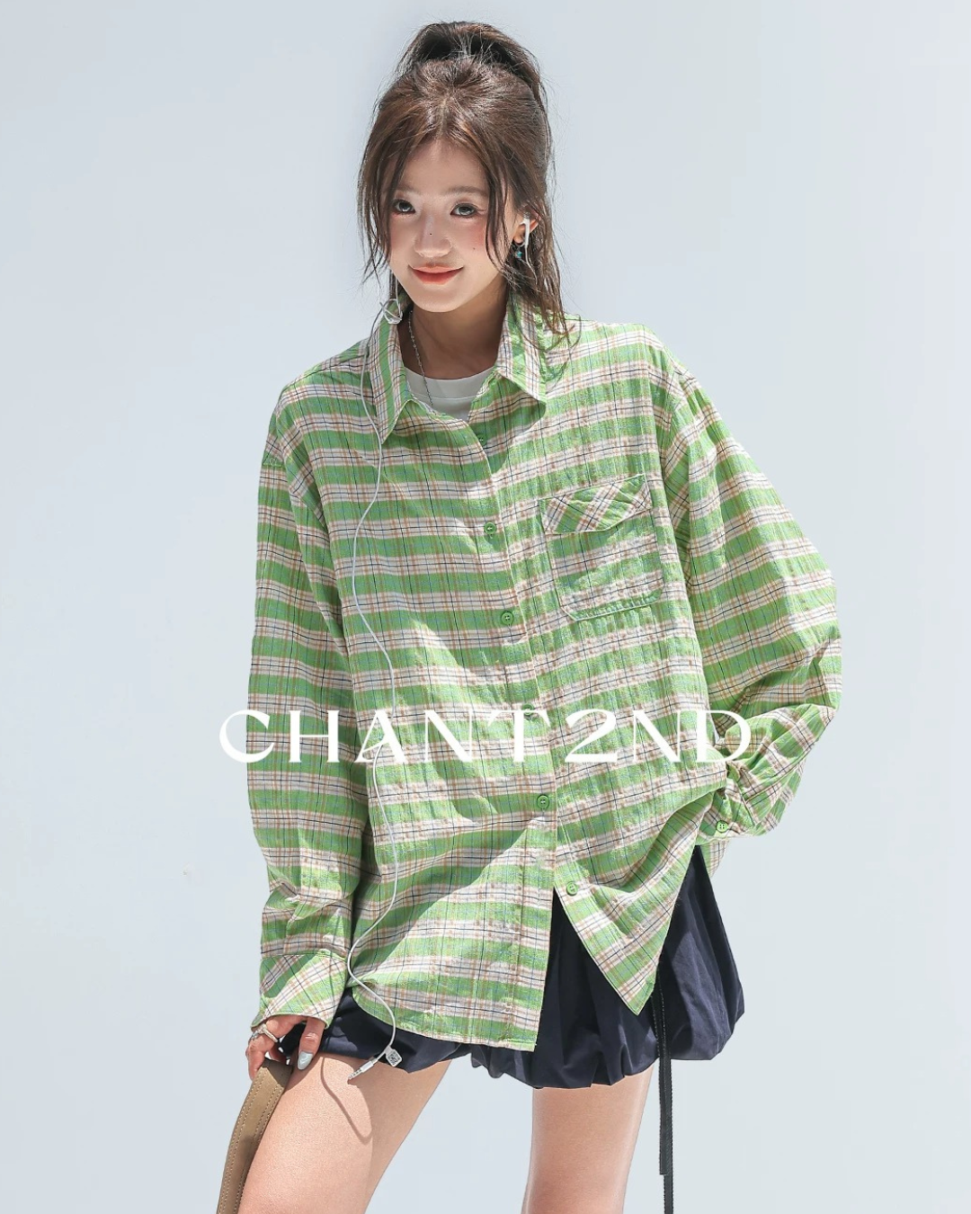 Green Plaid Oversized Pocket Shirt