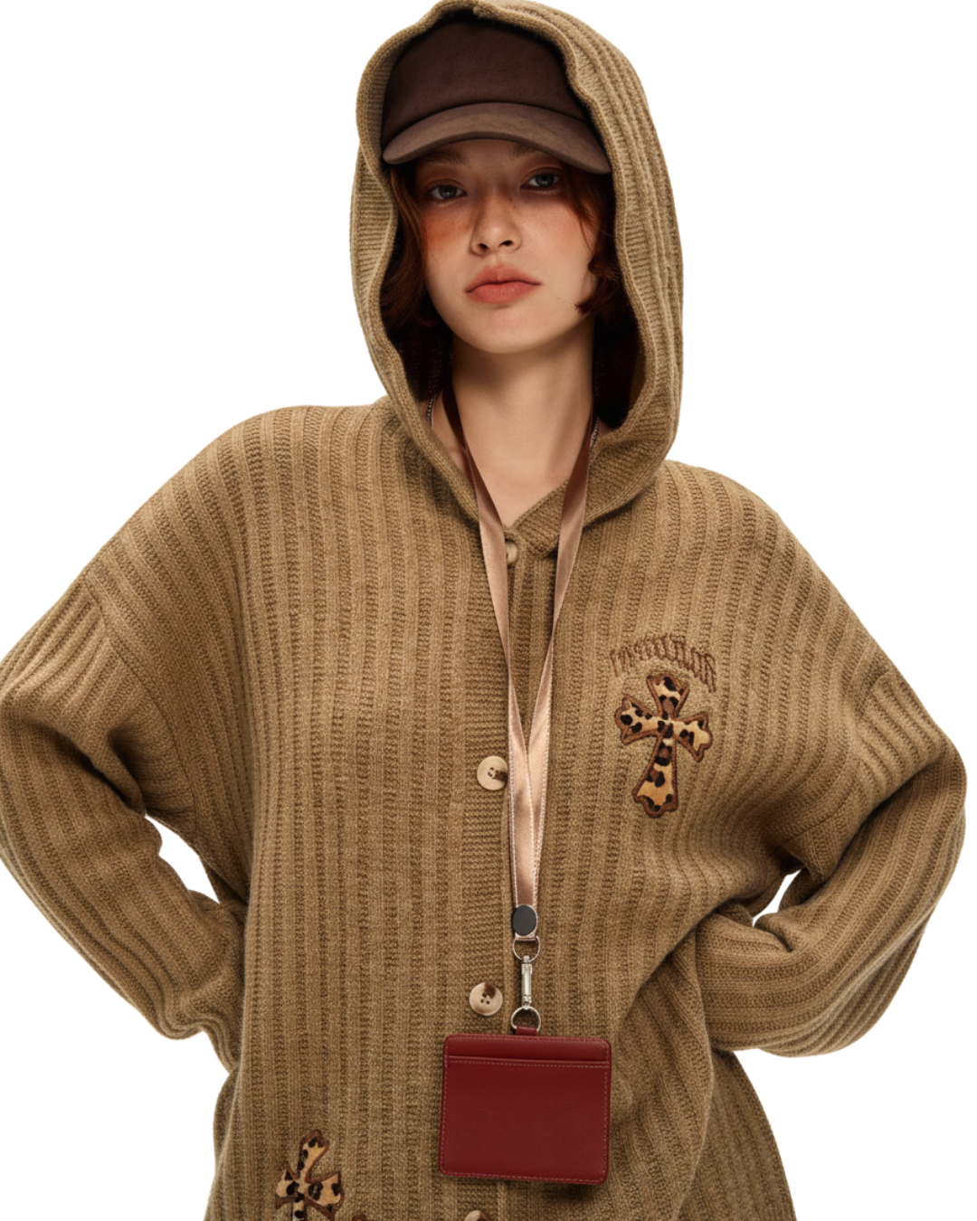 Leopard Cross Hooded Cardigan