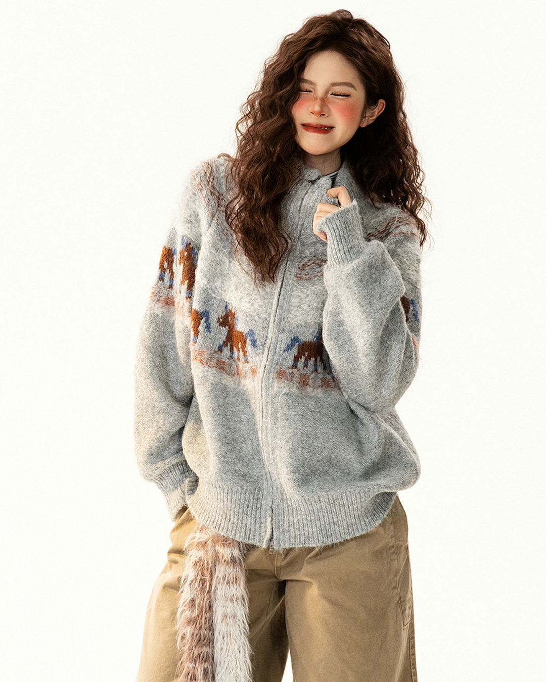 Horse Fair Isle Zip Knit