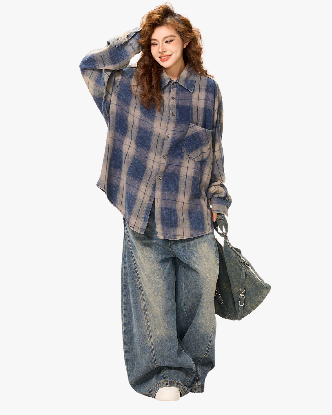 Indigo Shadow Plaid Oversized Shirt