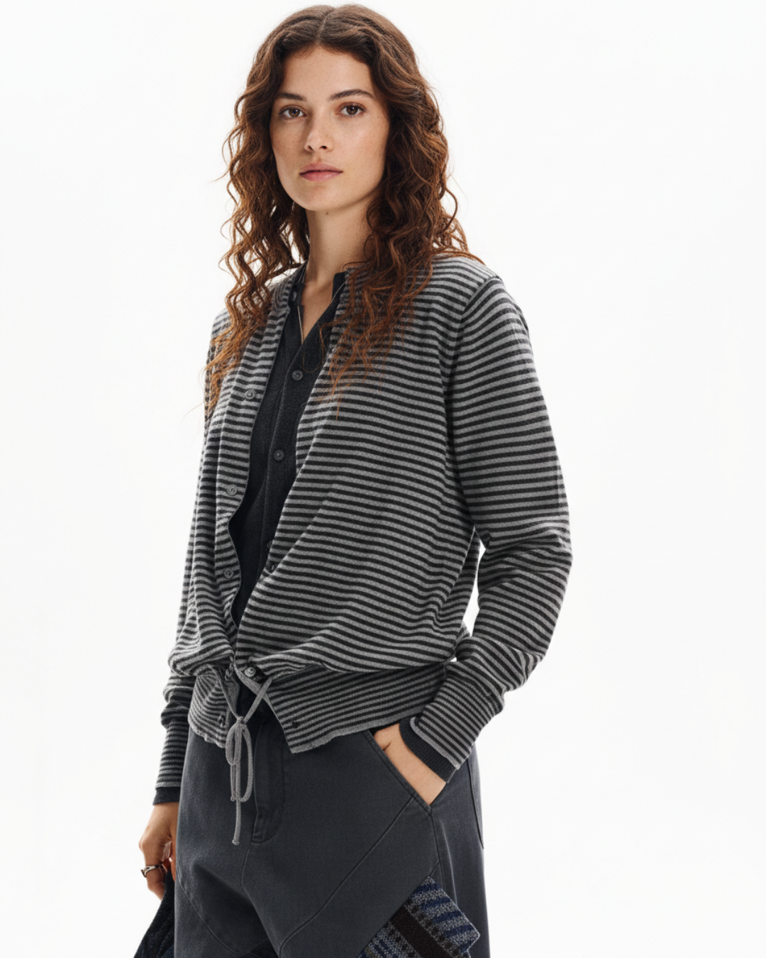 Button-Up Mixed Texture Top