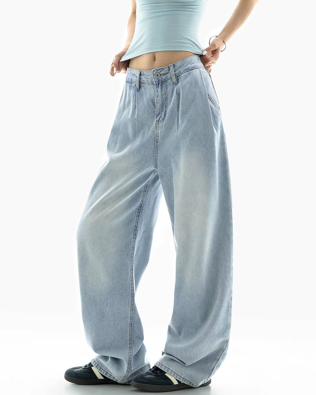 Faded Blue Baggy Wide Jeans