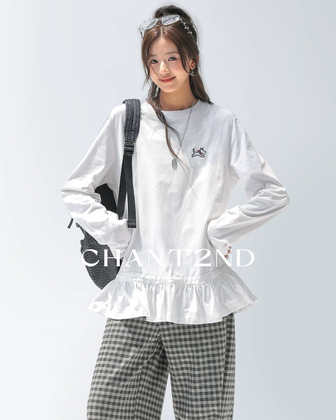 Dog Embroidery Ruffle Tee