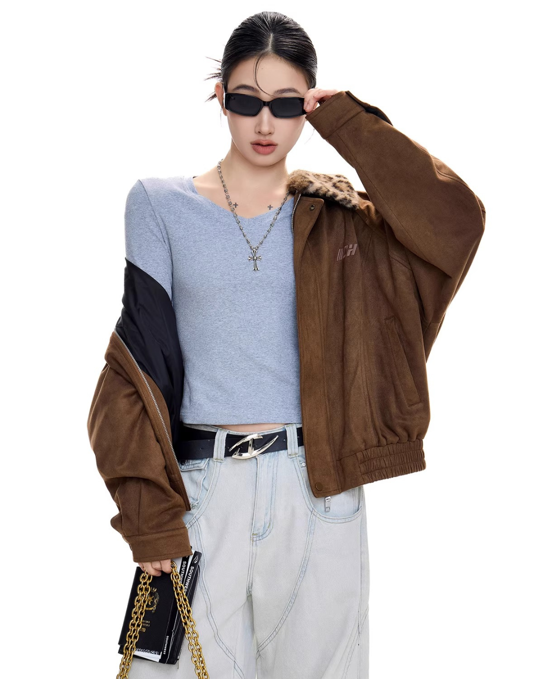 Leopard Collar Suede Jacket