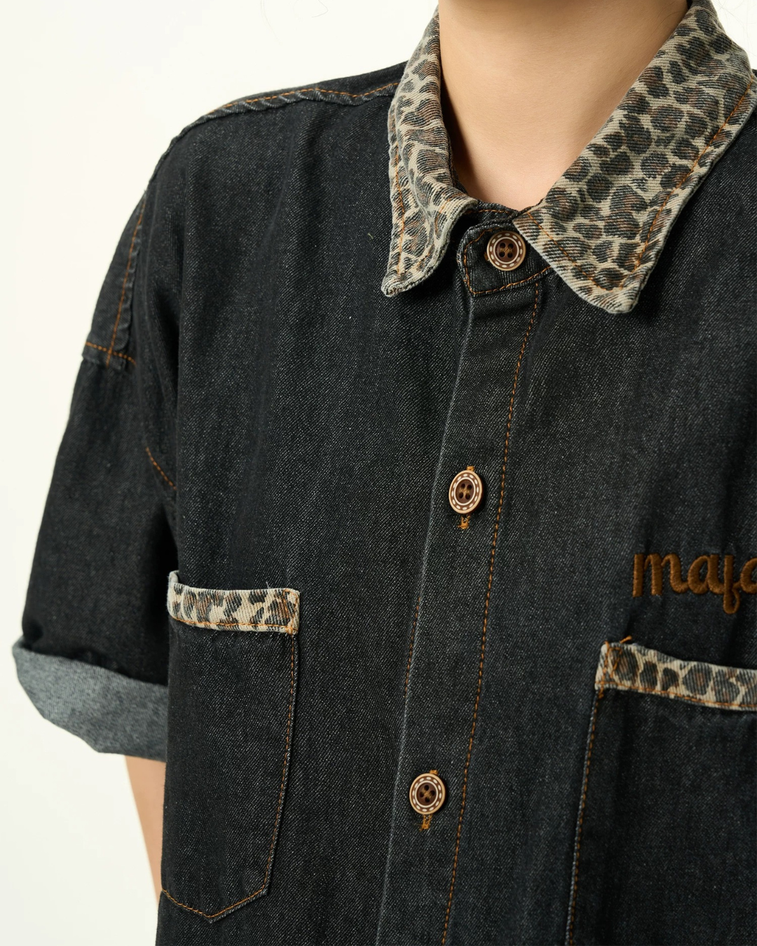 Embroidered Leopard Pocket Denim Shirt