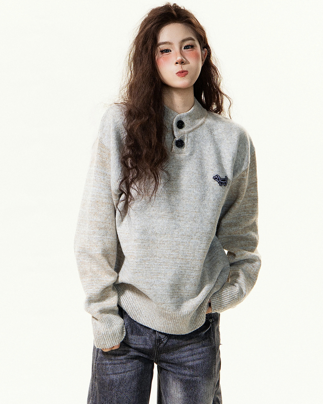 Mock Neck Button Knit
