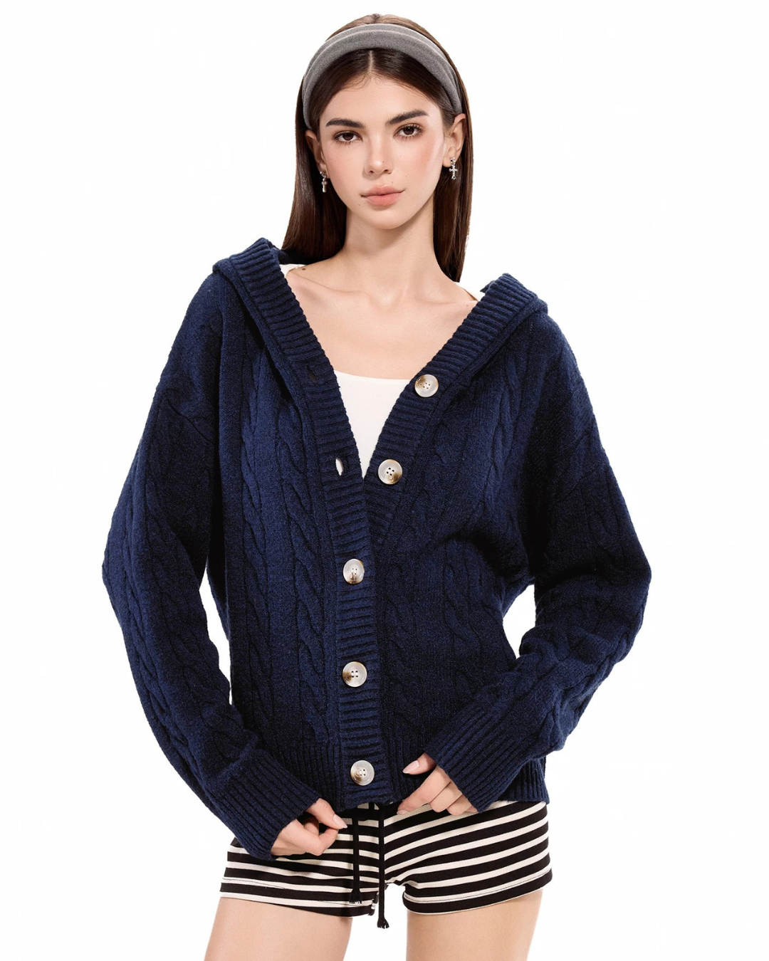 Hooded Cable Cardigan