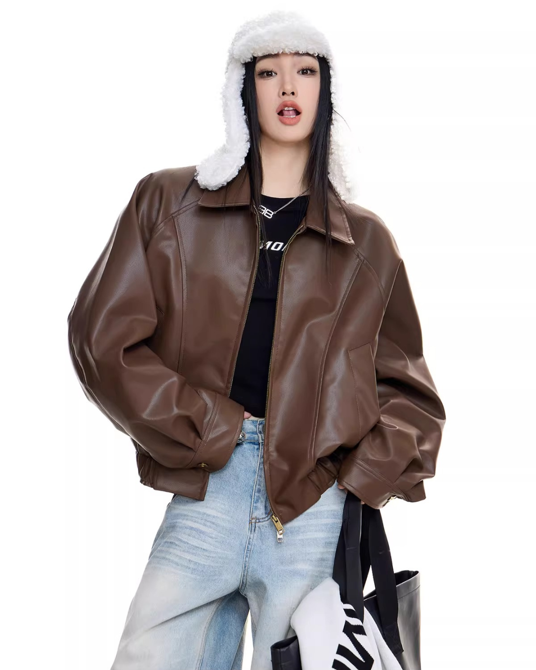 Soft Vegan Leather Balloon Jacket