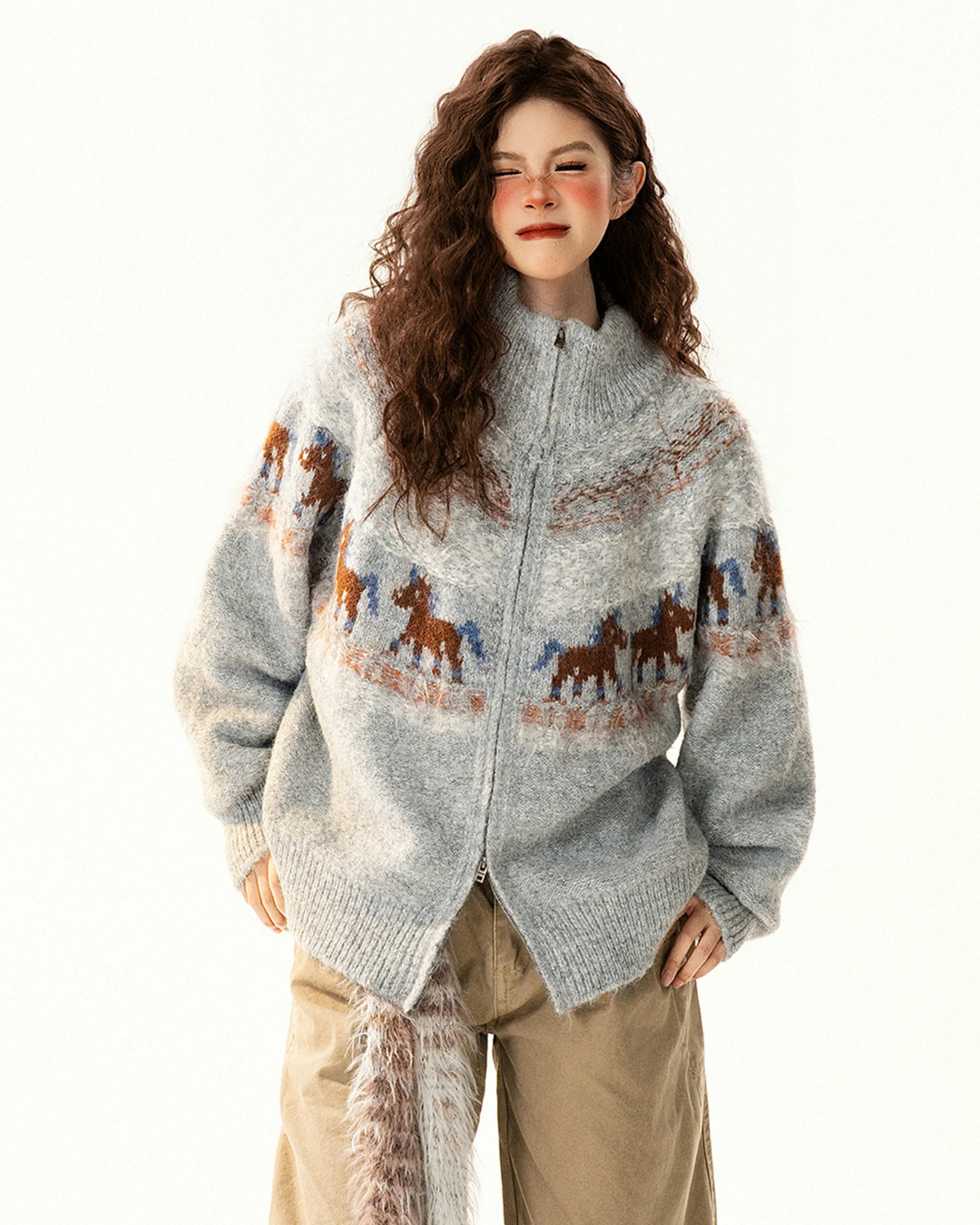 Horse Fair Isle Zip Knit