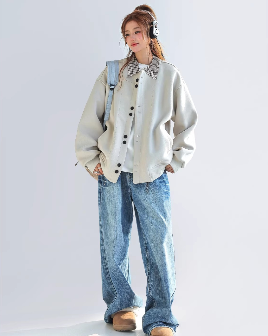 Plaid Accent Varsity Jacket