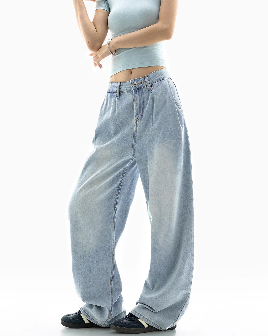 Faded Blue Baggy Wide Jeans