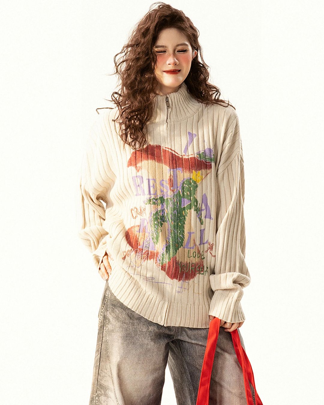 Apple Graphic Zip Knit