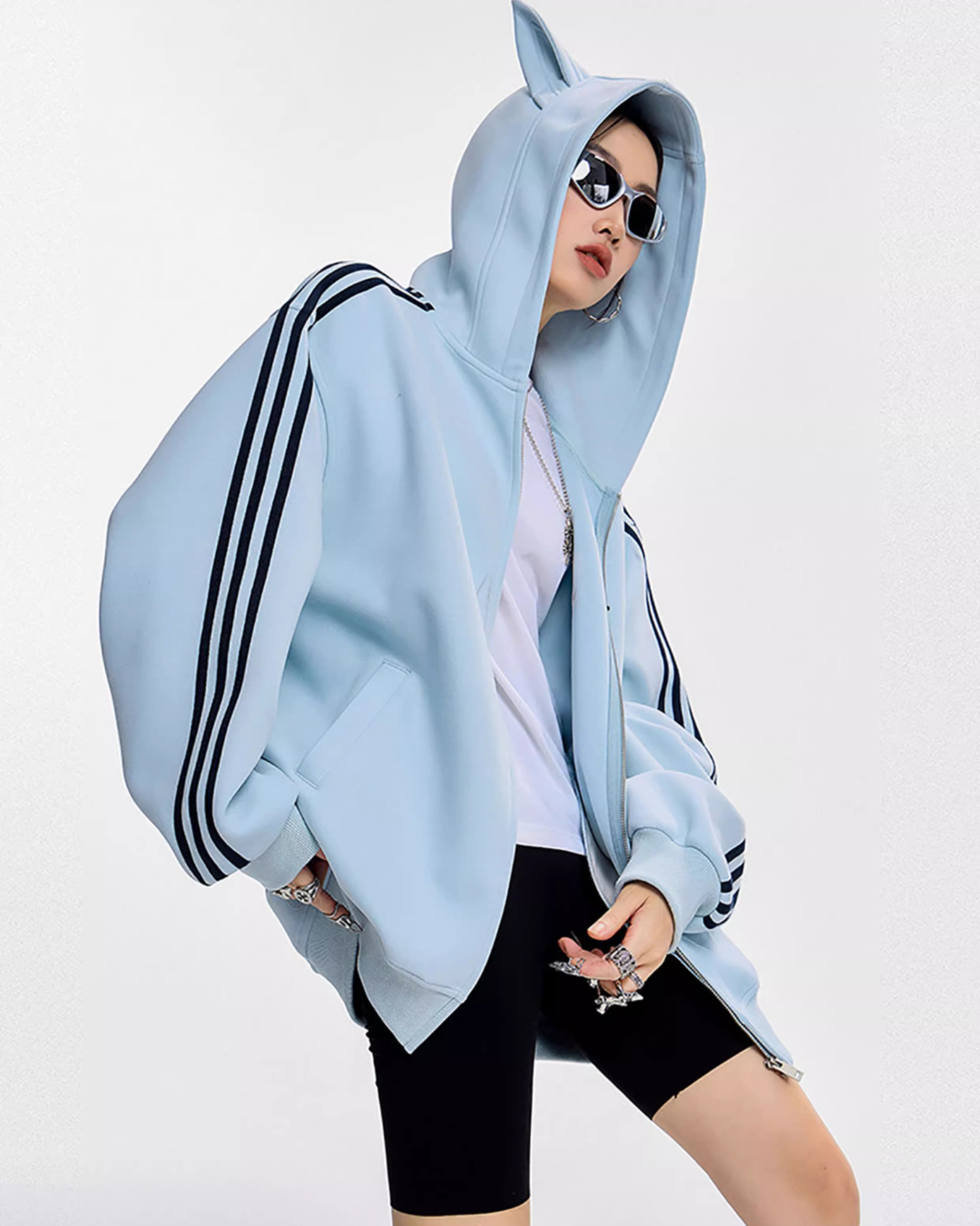 Cat Ear Line Track Zip Hoodie