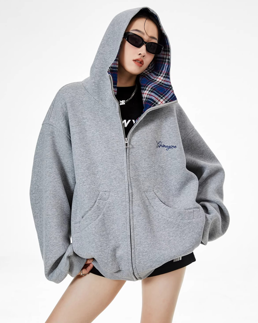 Check Inner Oversized Hoodie