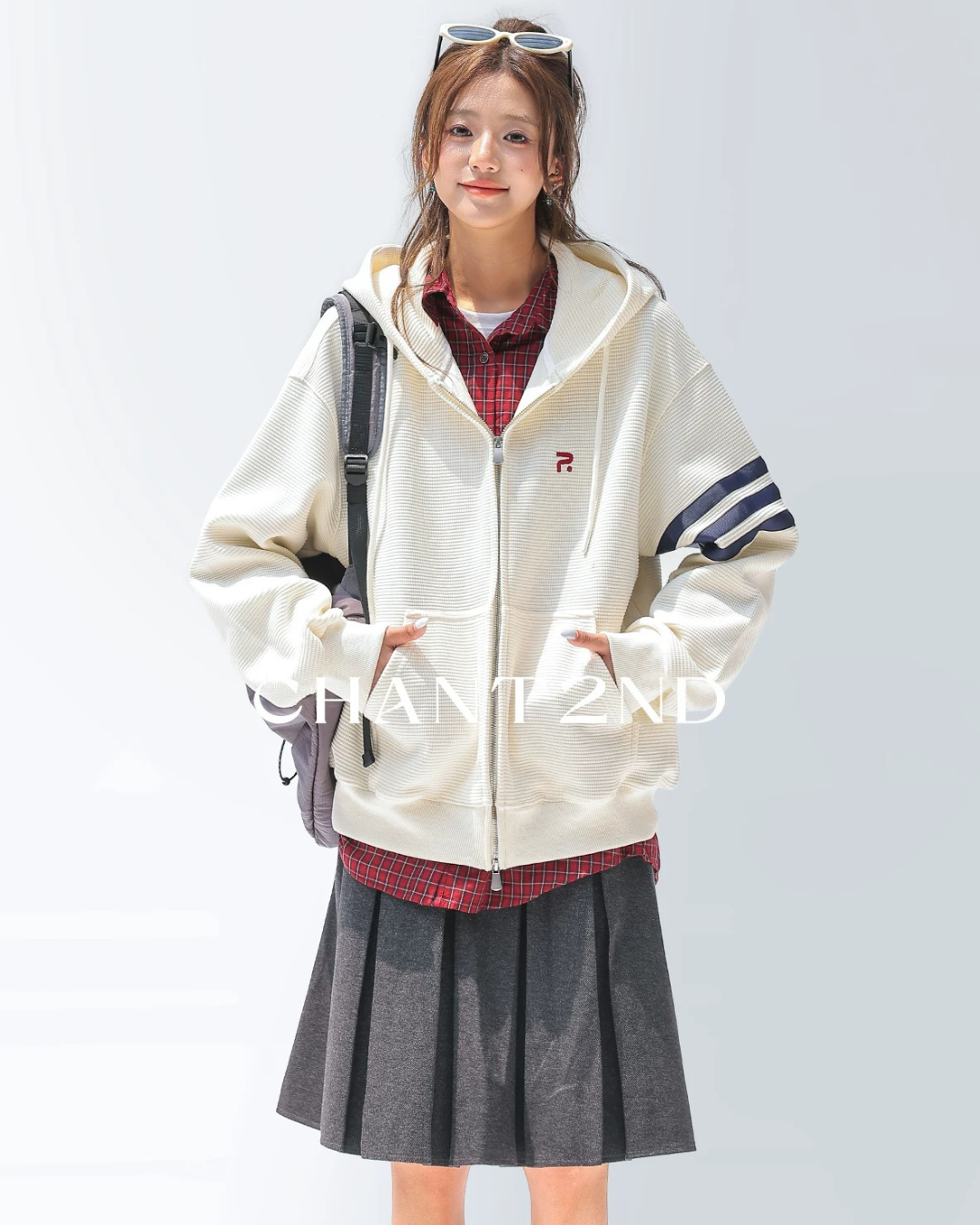 Waffle Stripe Zip-Up Hoodie
