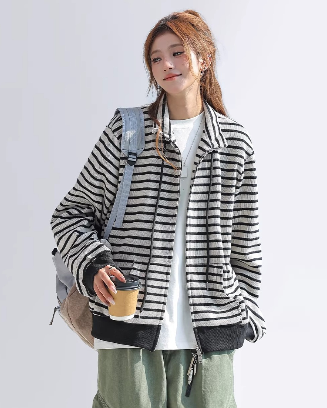 Mono Stripe Zip-Up Hoodie