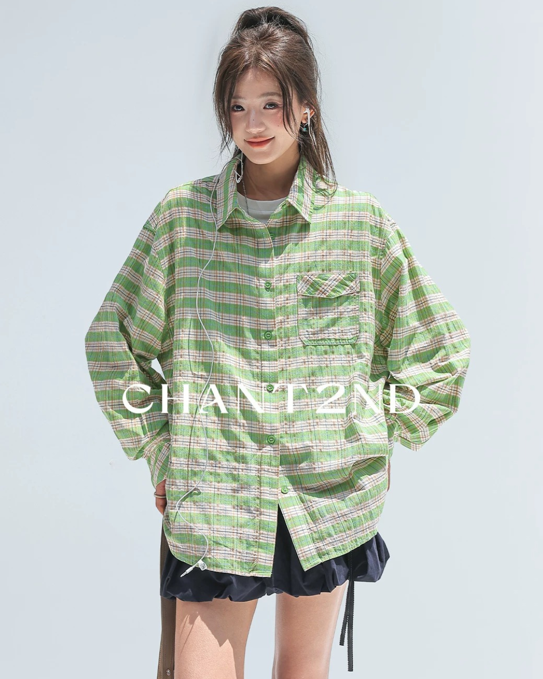 Green Plaid Oversized Pocket Shirt