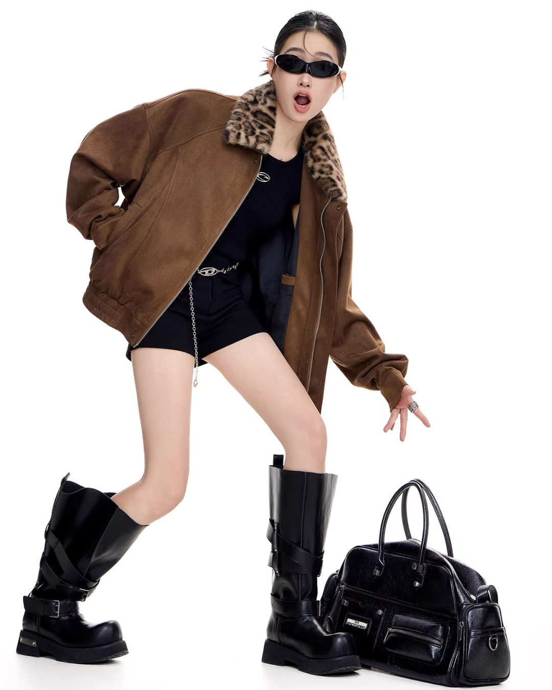 Leopard Collar Suede Jacket