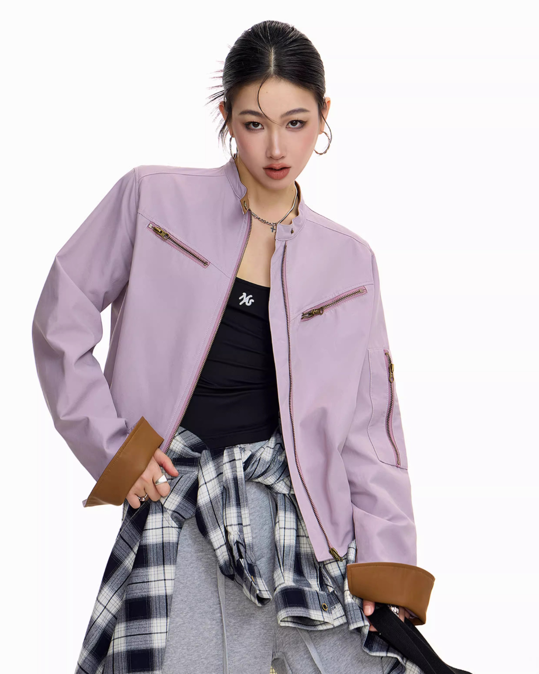 Contrast Lining Moto Jacket