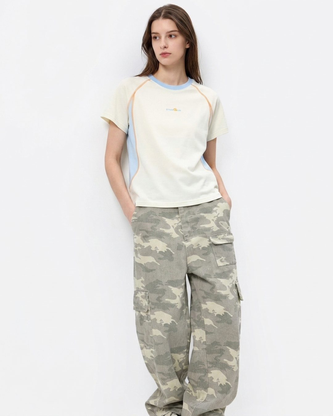 Seam Detail Raglan Color Block Tee