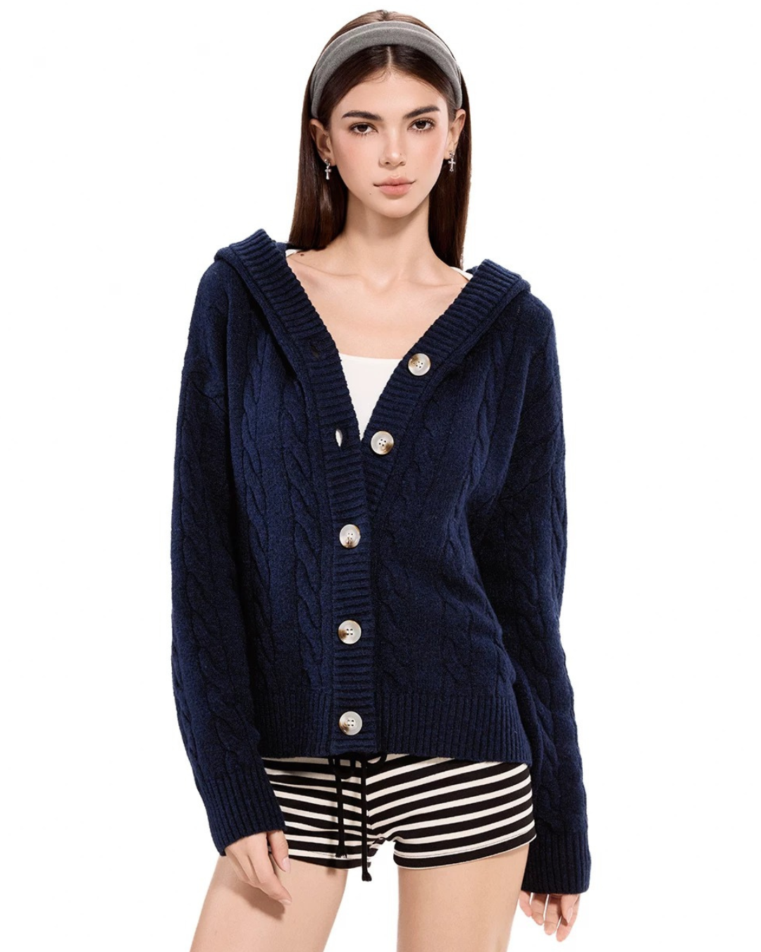 Hooded Cable Cardigan