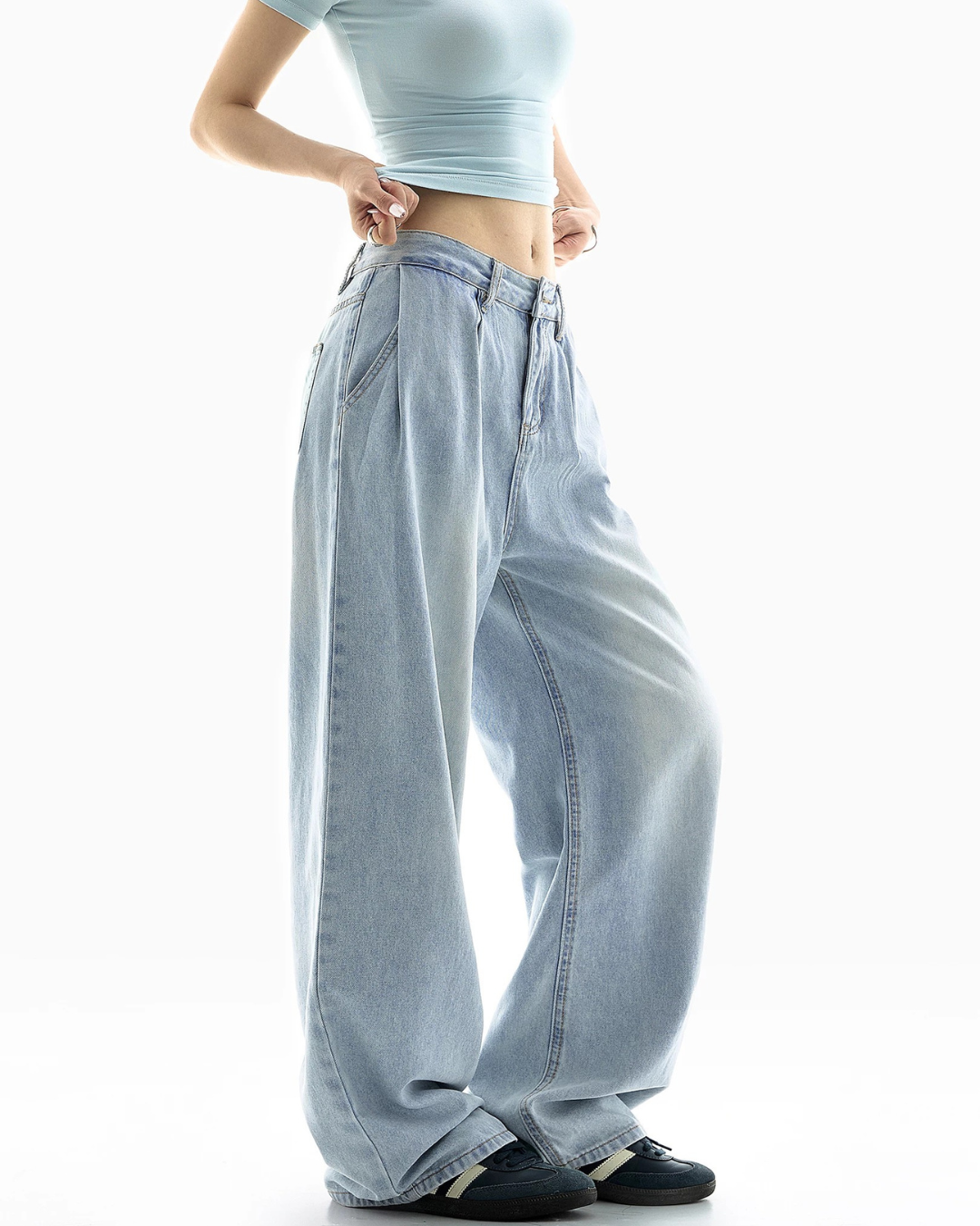 Faded Blue Baggy Wide Jeans