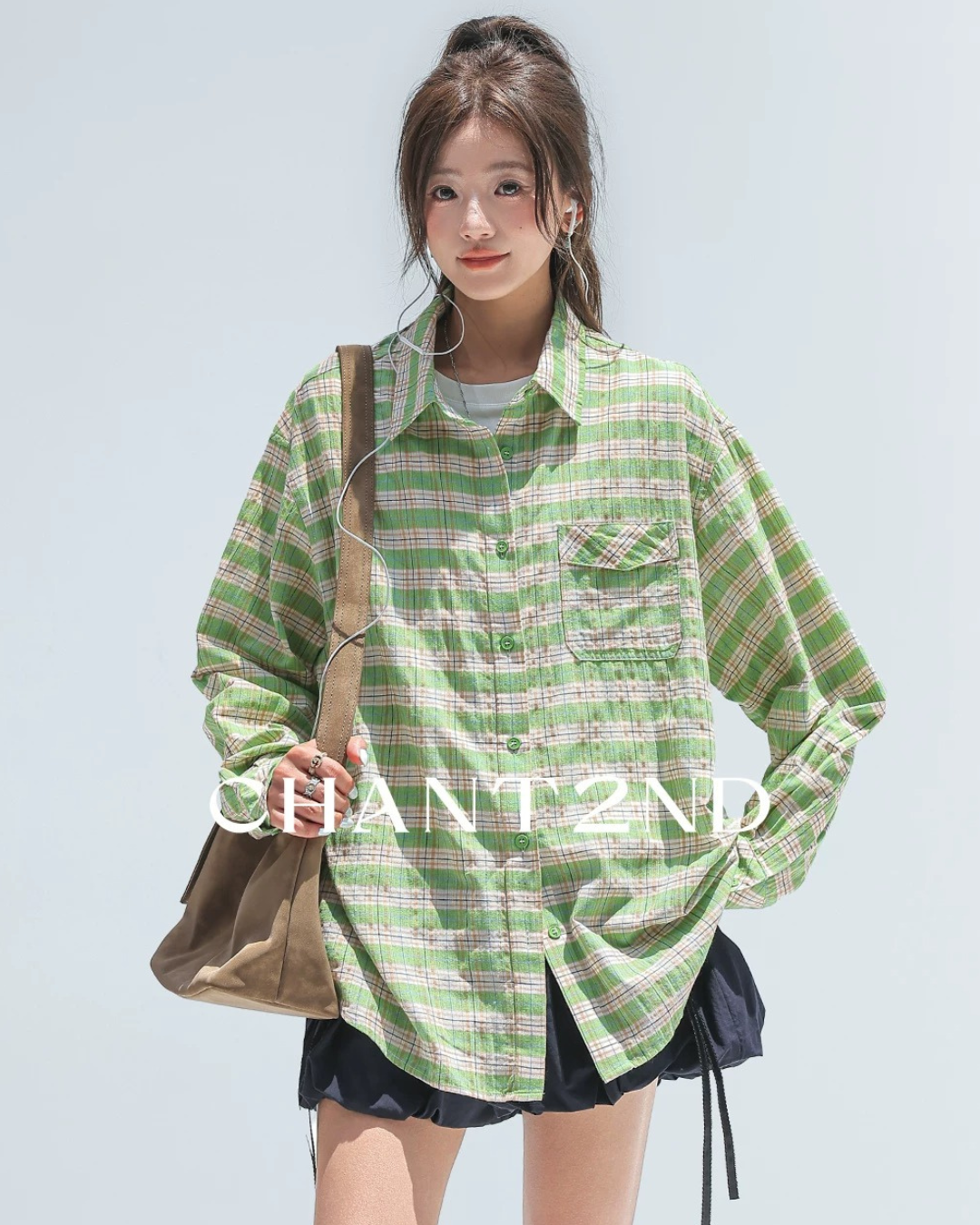 Green Plaid Oversized Pocket Shirt
