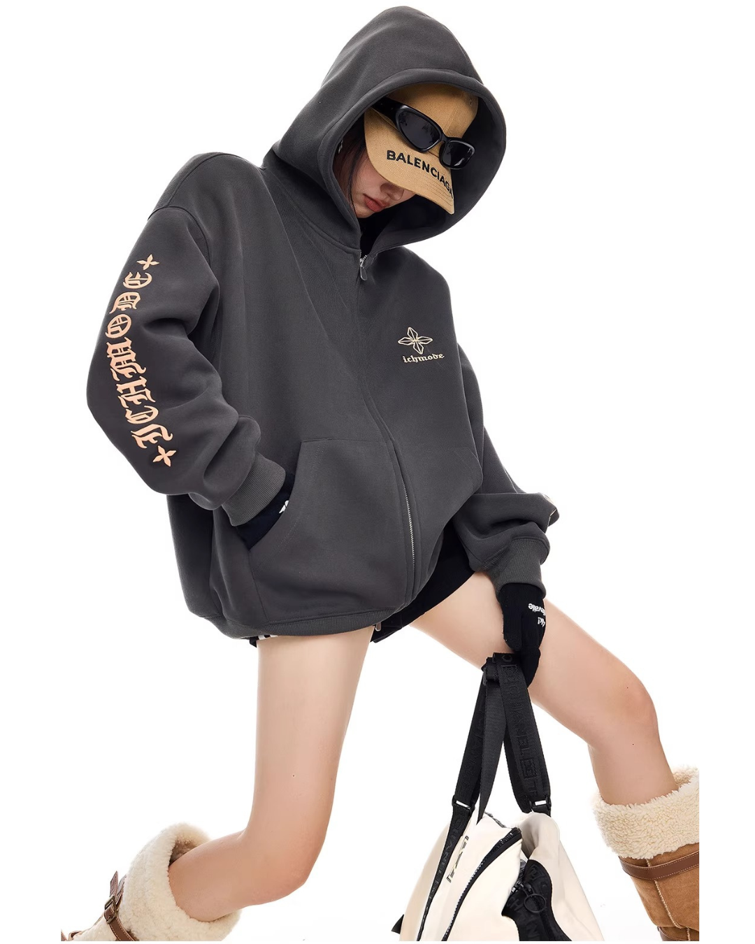 Bold Lettering Zip Hoodie