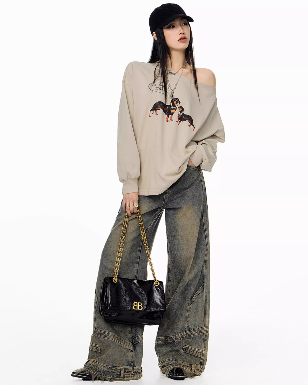 Dachshund Print Long Sleeve Tee