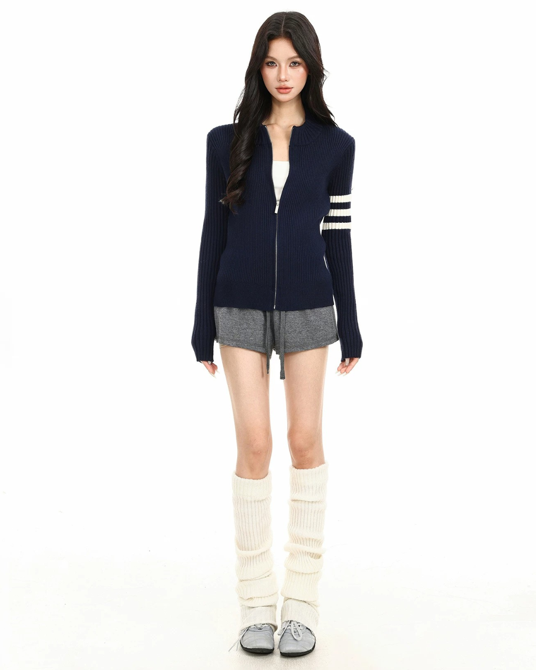 Ribbed Varsity Zip-up Knit