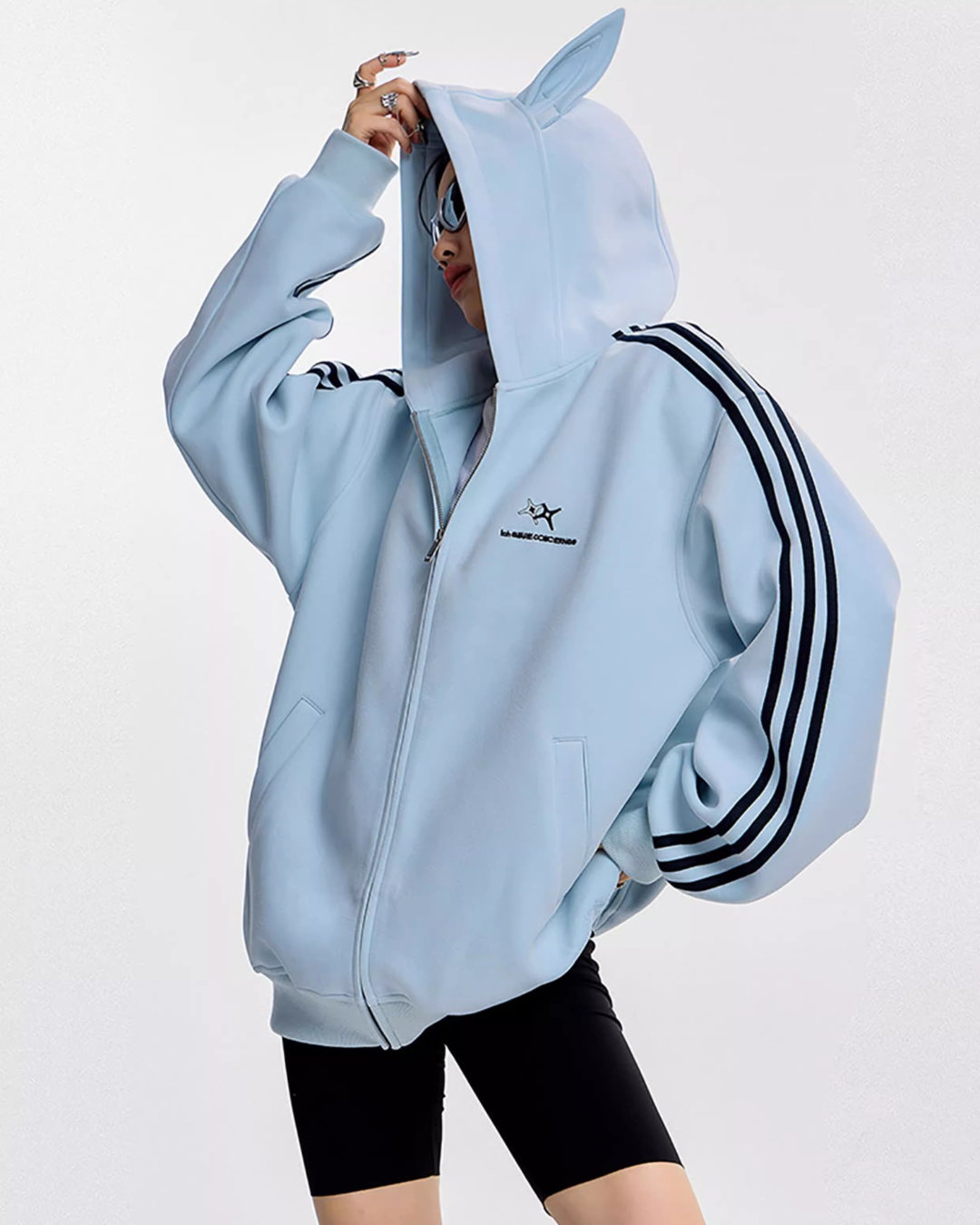 Cat Ear Line Track Zip Hoodie