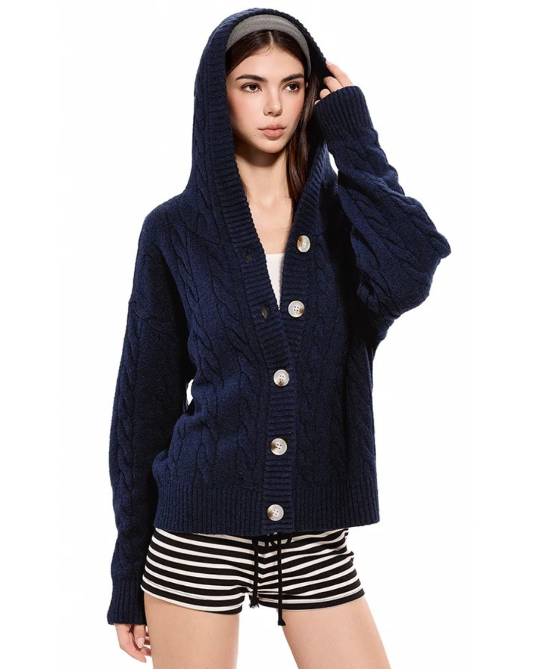 Hooded Cable Cardigan