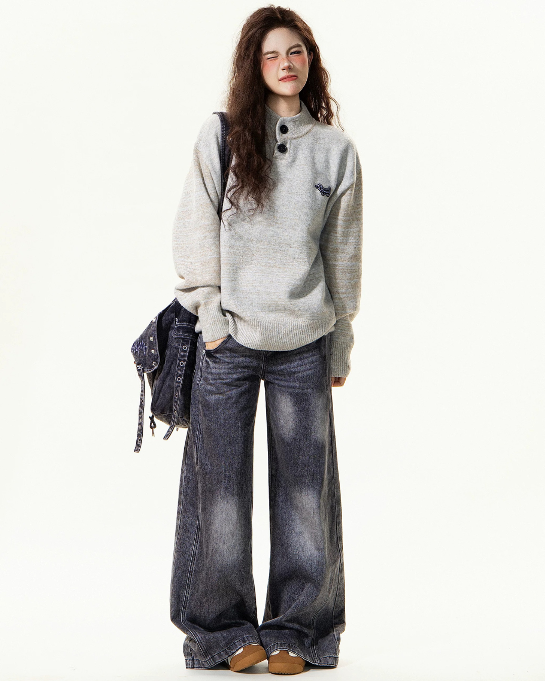 Mock Neck Button Knit