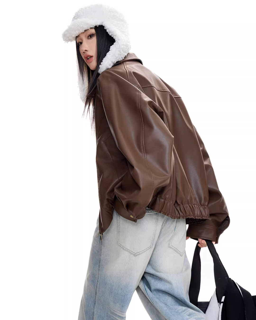 Soft Vegan Leather Balloon Jacket