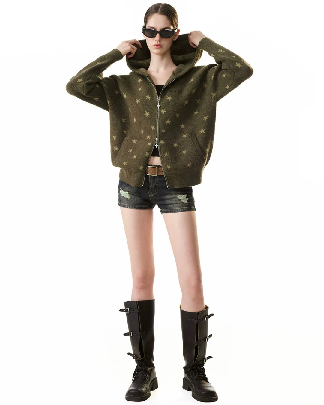 Star Jacquard Zip-Up Hoodie