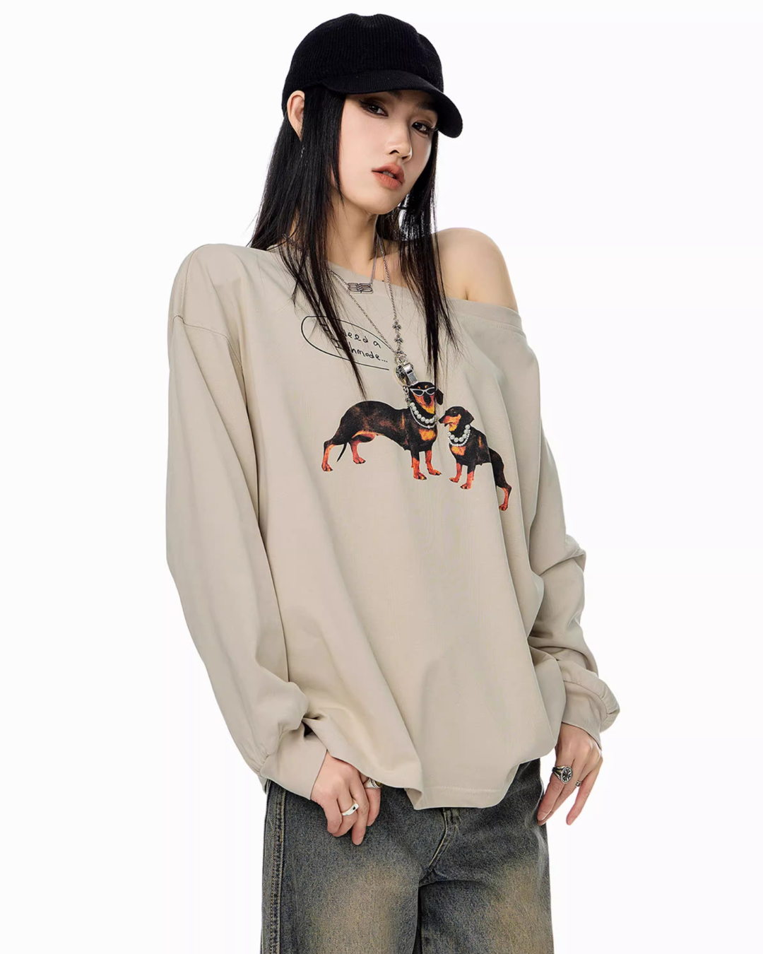 Dachshund Print Long Sleeve Tee