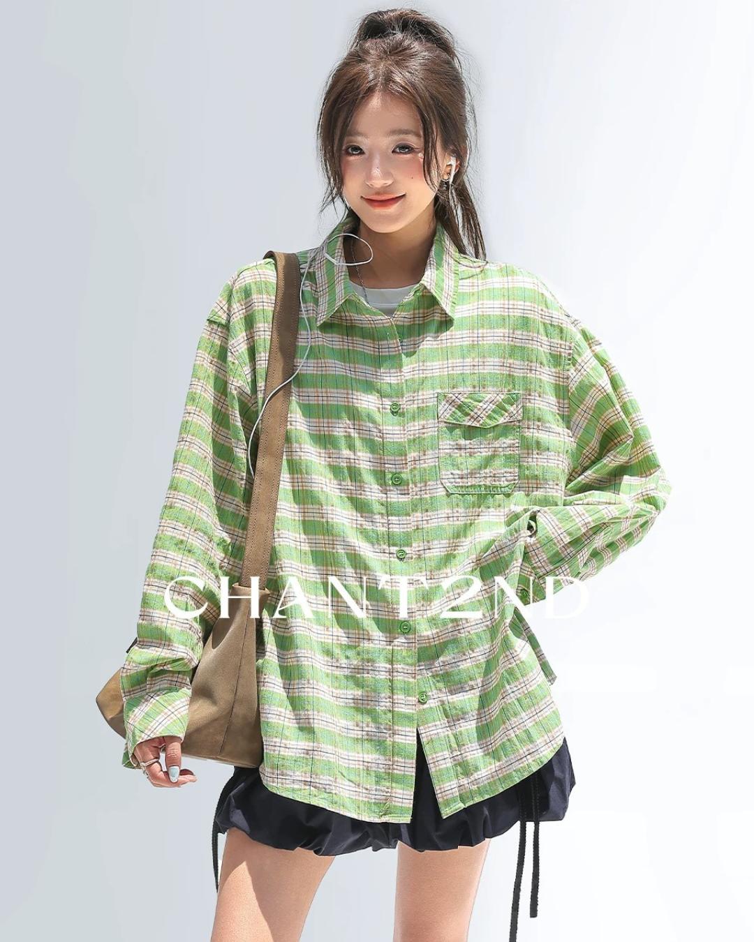 Green Plaid Oversized Pocket Shirt