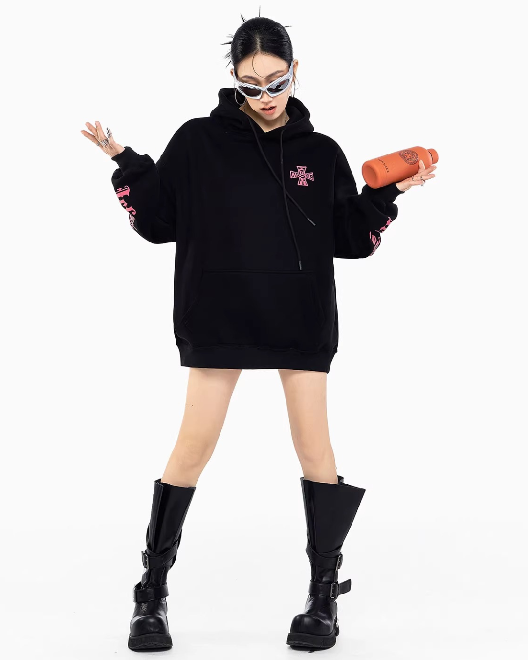 Sleeve Script Graphic Oversized Hoodie