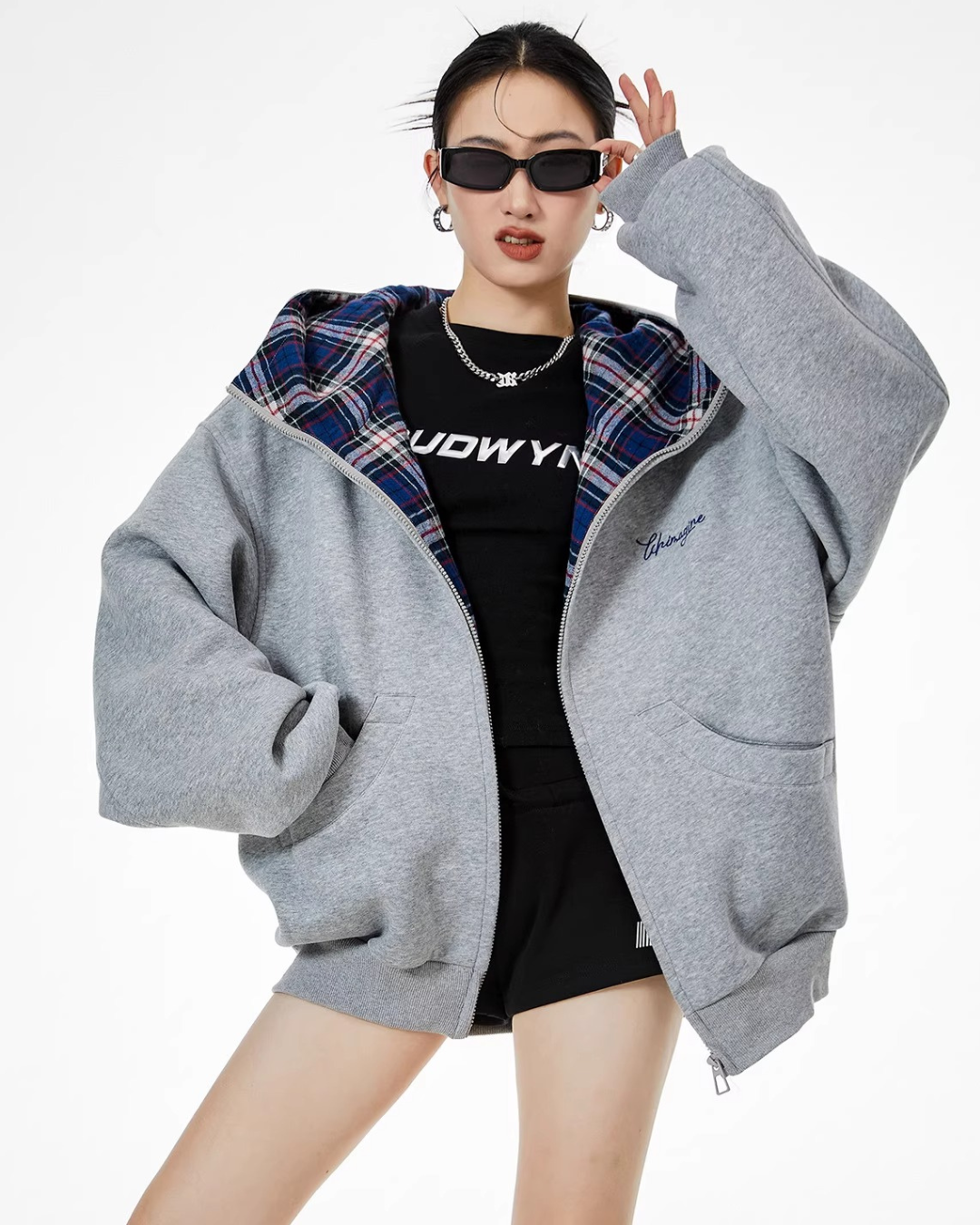 Check Inner Oversized Hoodie