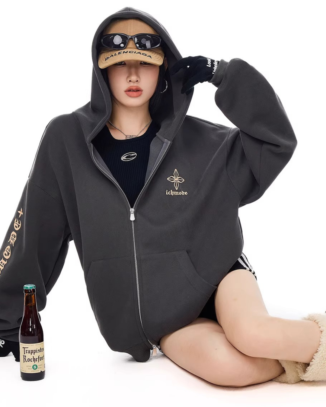 Bold Lettering Zip Hoodie