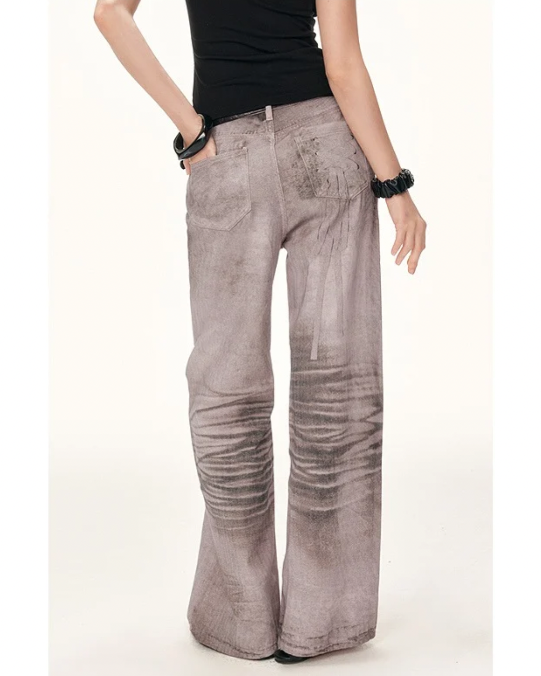 Lace-Up Printed Wide Jeans