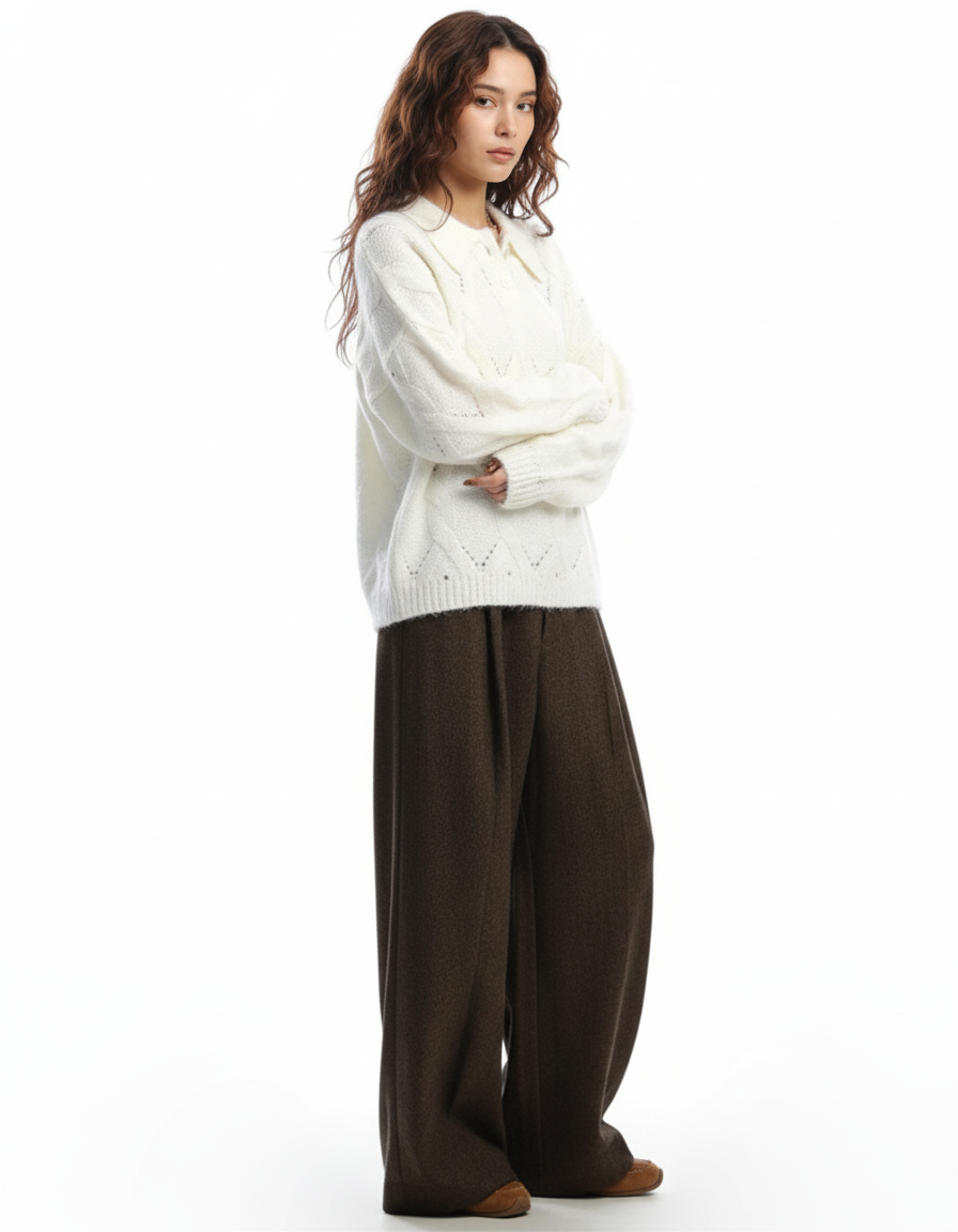 Cable Stitch Button Polo Sweater