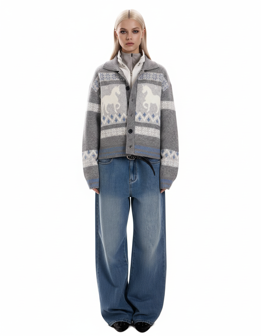 Nordic Horse Fair Isle Knit Cardigan