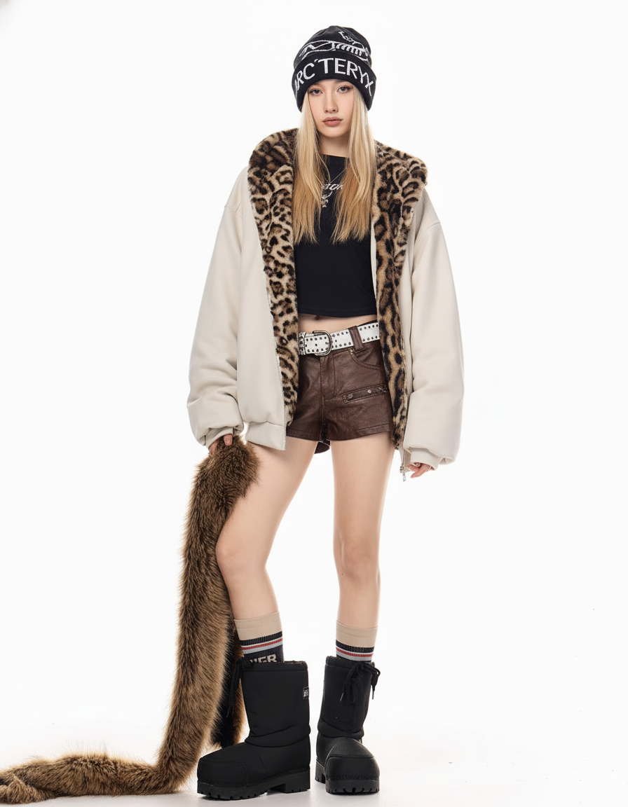 Leopard Lined Teddy Hoodie