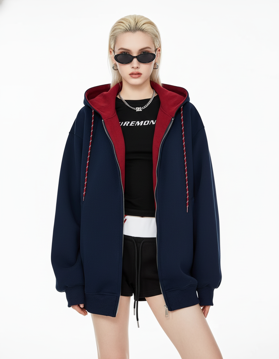 Contrast Zip Hoodie