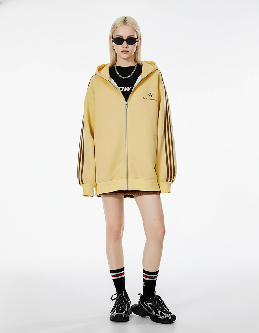 Cat Ear Line Track Zip Hoodie