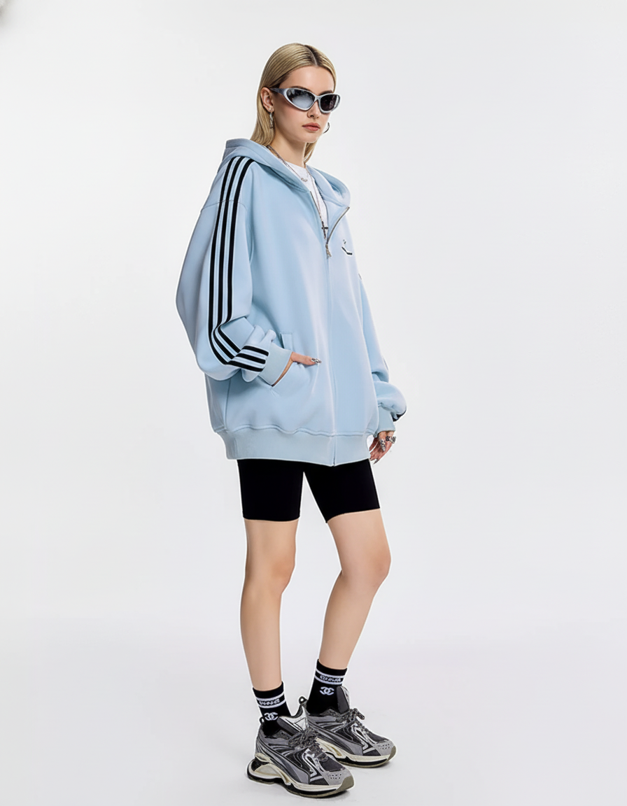 Cat Ear Line Track Zip Hoodie